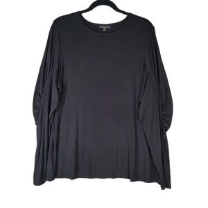 Capsule 121 Ruched Sleeve Top Womens 2X Black NEW Long Sleeve Hisaki